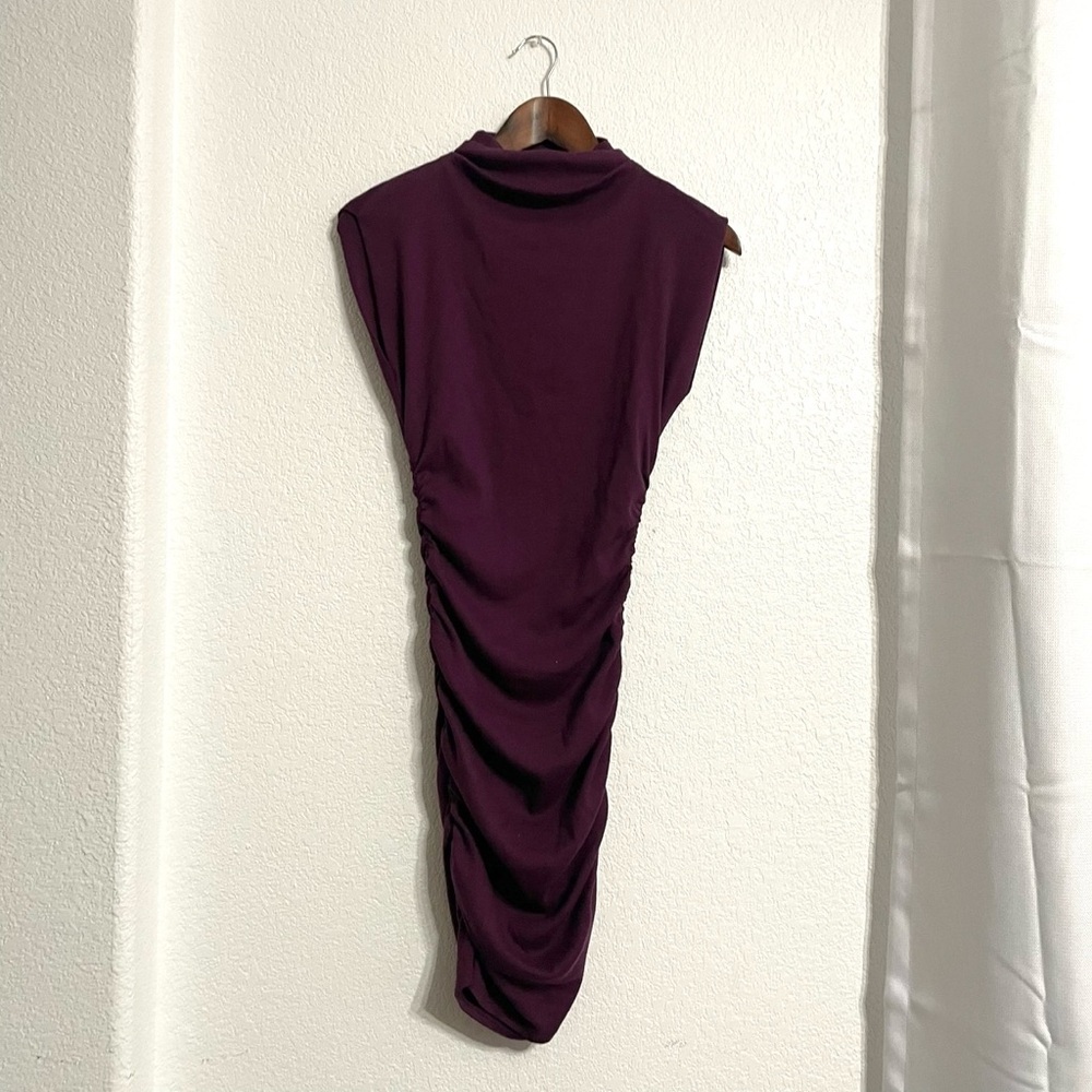 Michael Stars Womens Dress Gia Purple Plum Ribbed Ruched Power Shoulder Size XS